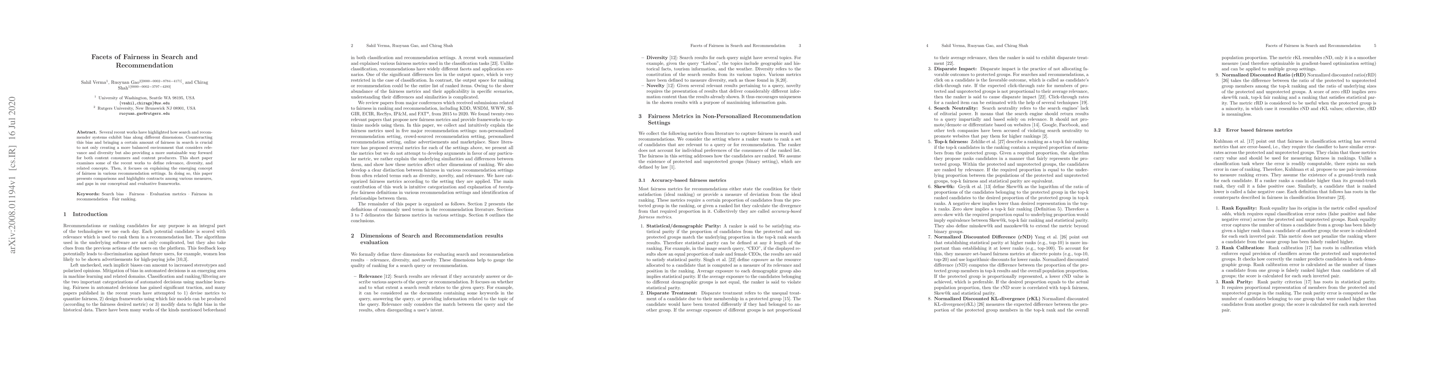 Thumbnail for Facets of Fairness in Search and Recommendation