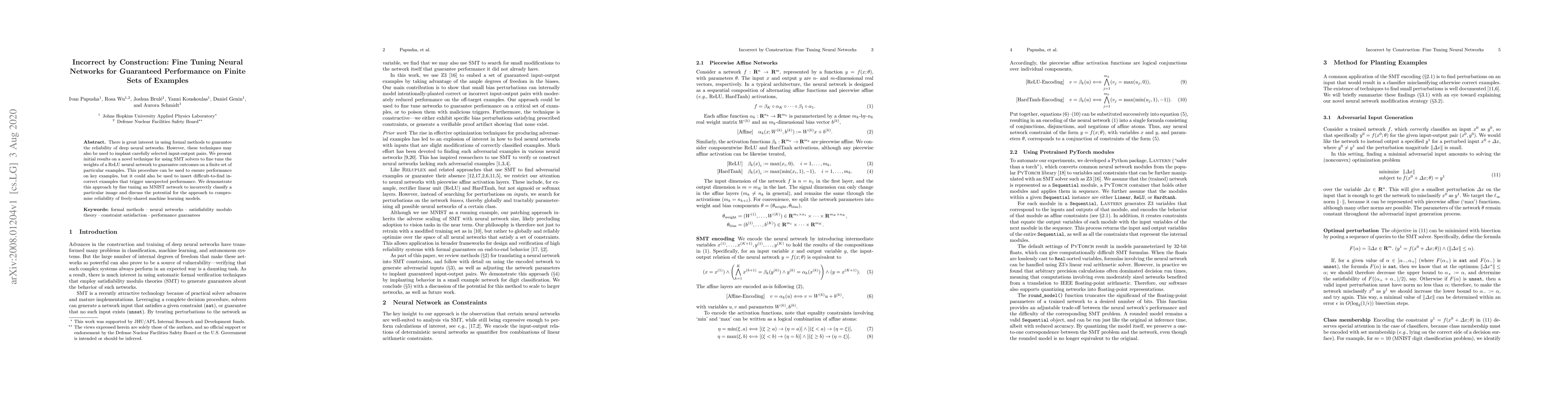 Thumbnail for Incorrect by Construction: Fine Tuning Neural Networks for Guaranteed
  Performance on Finite Sets of Examples