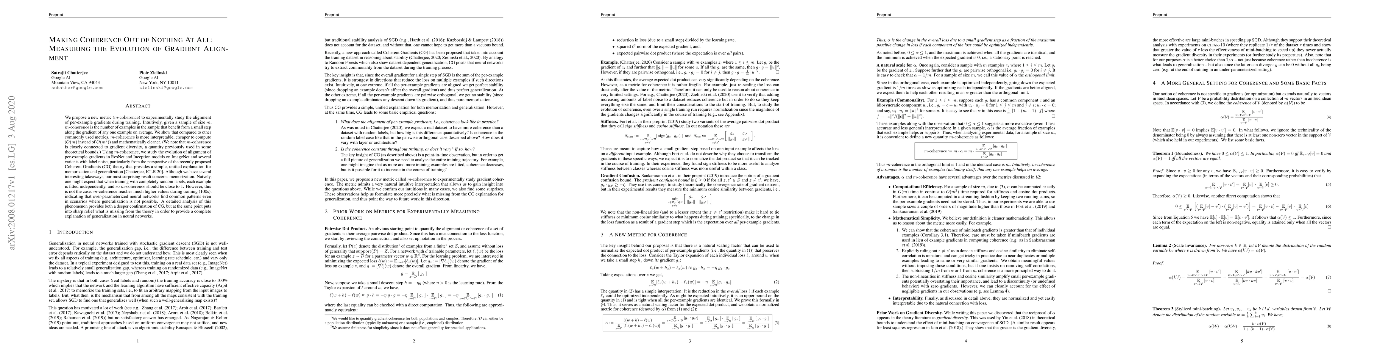 Thumbnail for Making Coherence Out of Nothing At All: Measuring the Evolution of
  Gradient Alignment