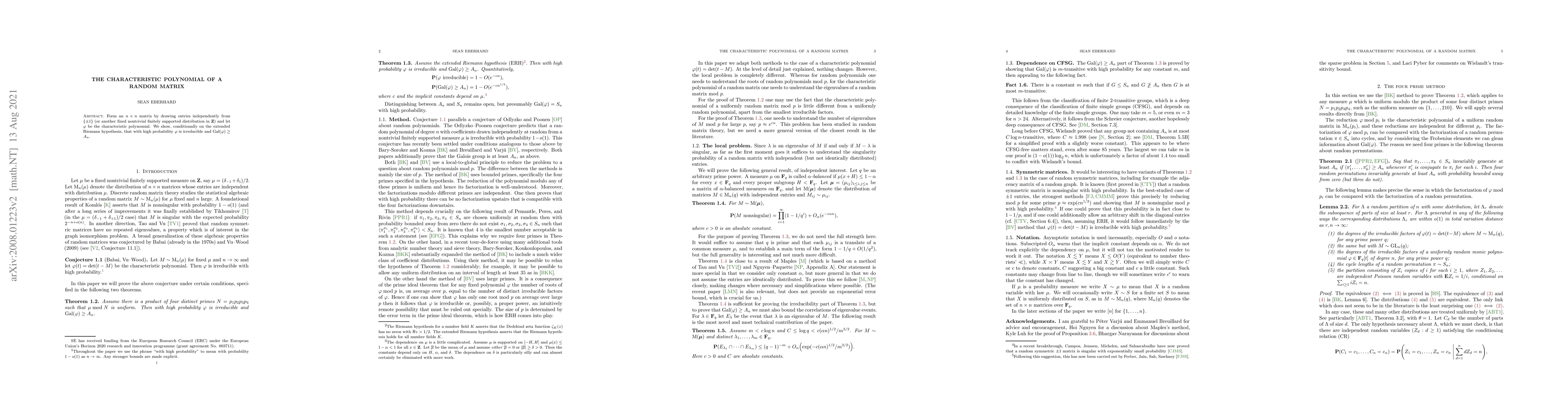 Thumbnail for The characteristic polynomial of a random matrix