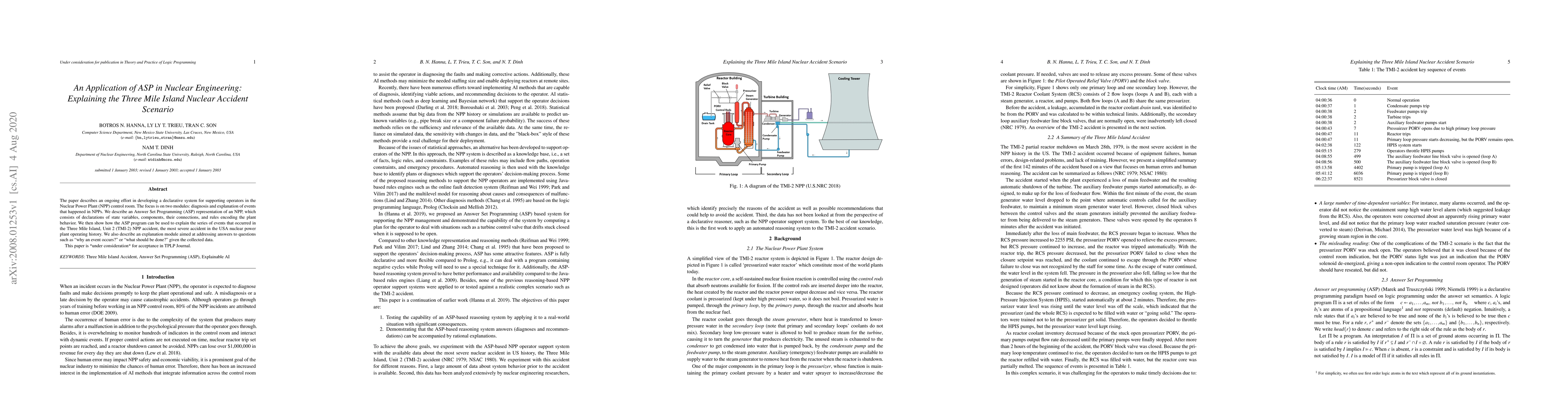 Thumbnail for An Application of ASP in Nuclear Engineering: Explaining the Three Mile
  Island Nuclear Accident Scenario