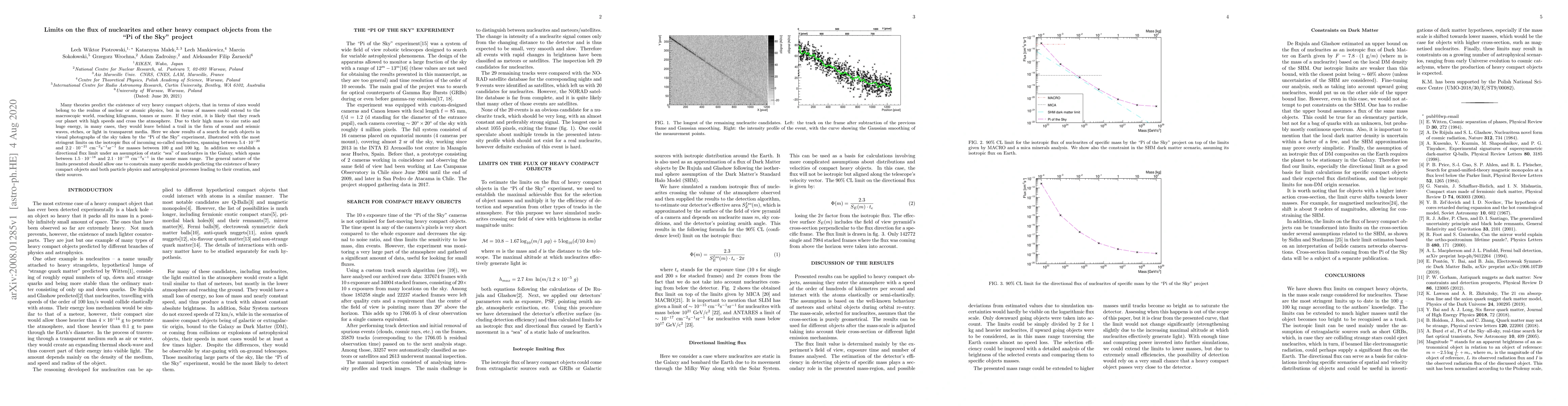Thumbnail for Limits on the flux of nuclearites and other heavy compact objects from
  the "Pi of the Sky" project