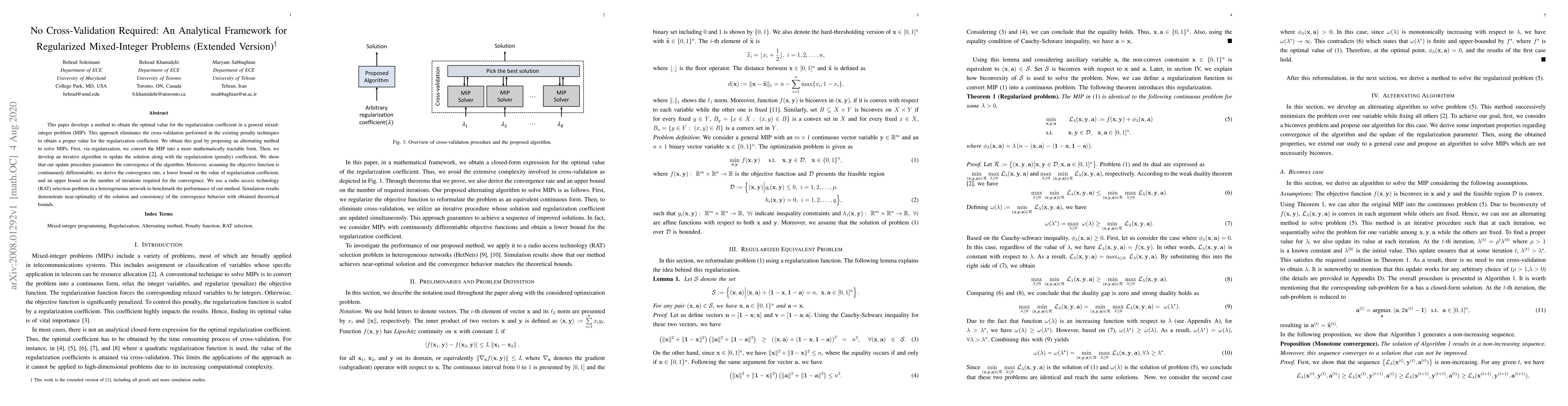 Thumbnail for No Cross-Validation Required: An Analytical Framework for Regularized
  Mixed-Integer Problems (Extended Version)
