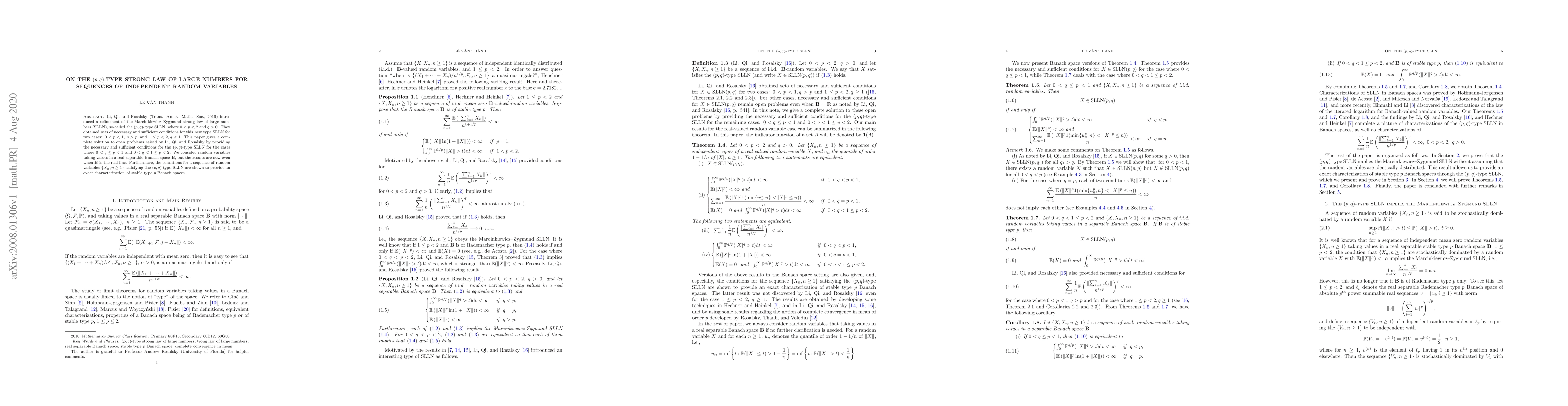 Thumbnail for On the $(p,q)$-type Strong Law of Large Numbers for Sequences of
  Independent Random Variables