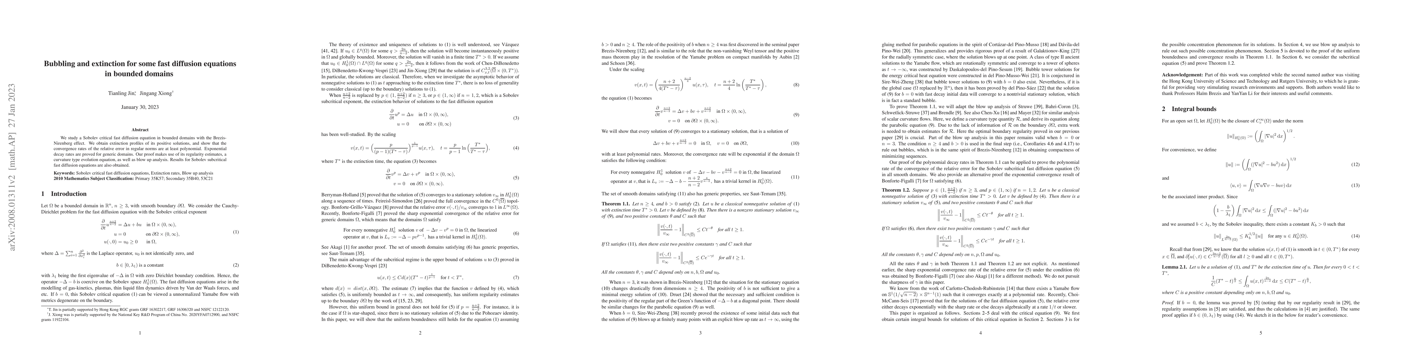 Thumbnail for Bubbling and extinction for some fast diffusion equations in bounded
  domains