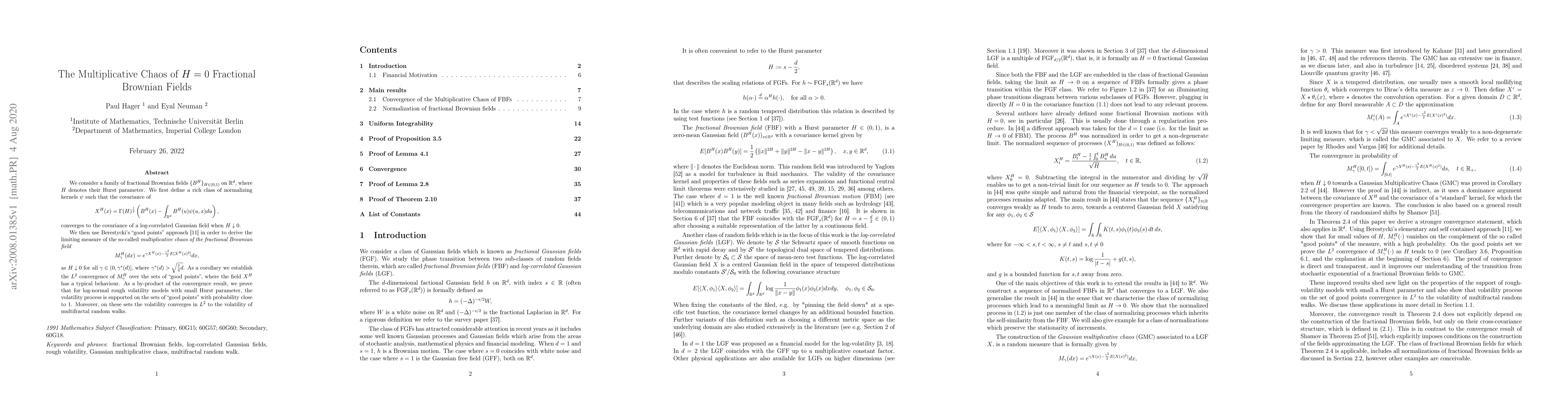 Thumbnail for The Multiplicative Chaos of $H=0$ Fractional Brownian Fields