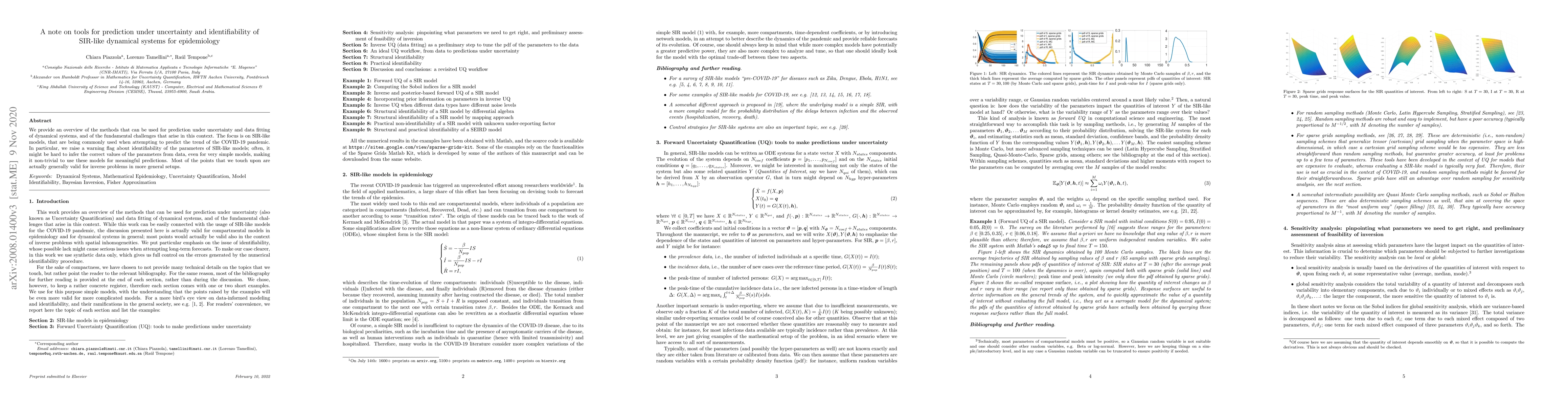Thumbnail for A note on tools for prediction under uncertainty and identifiability of
  SIR-like dynamical systems for epidemiology