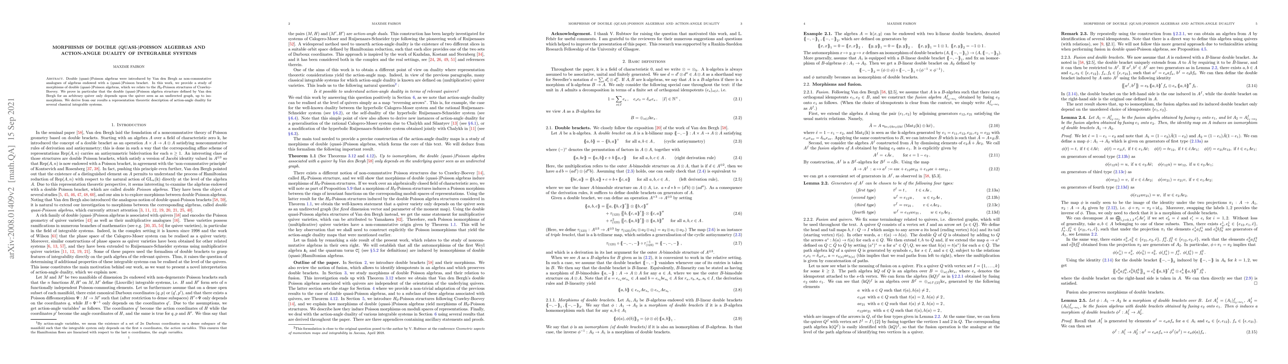 Thumbnail for Morphisms of double (quasi-)Poisson algebras and action-angle duality of
  integrable systems