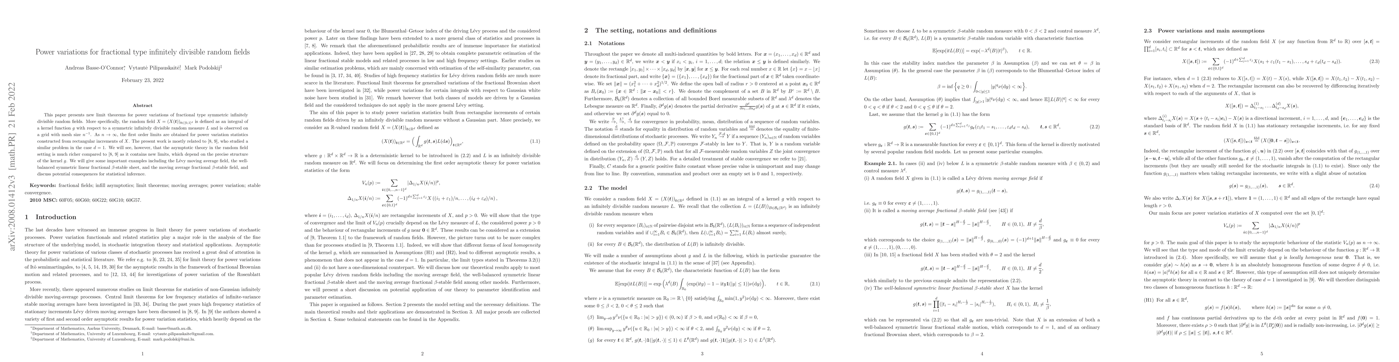 Thumbnail for Power variations for fractional type infinitely divisible random fields