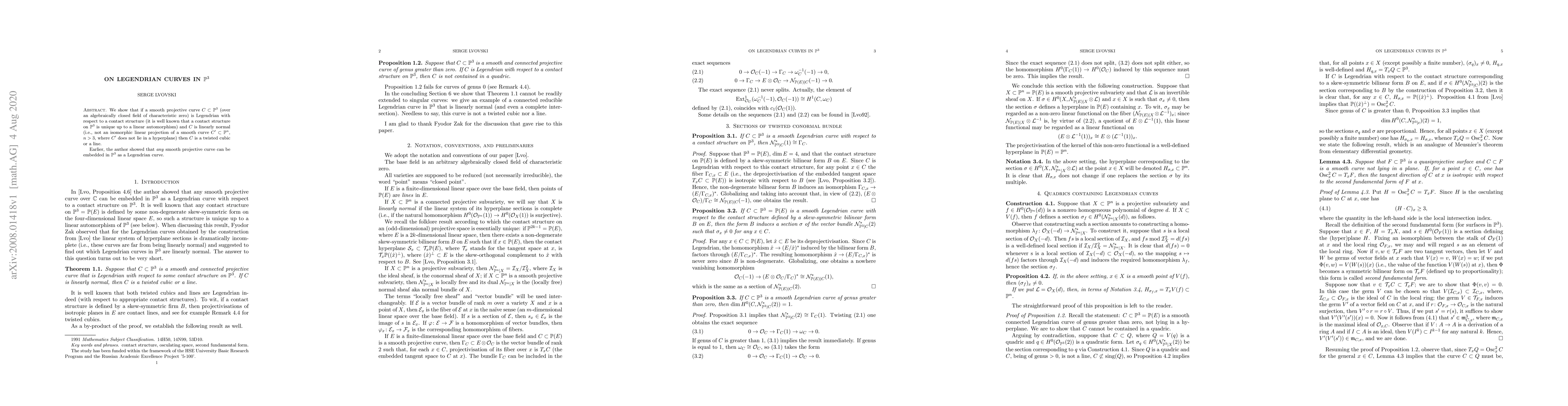 Thumbnail for On Legendrian curves in $\mathbb P^3$