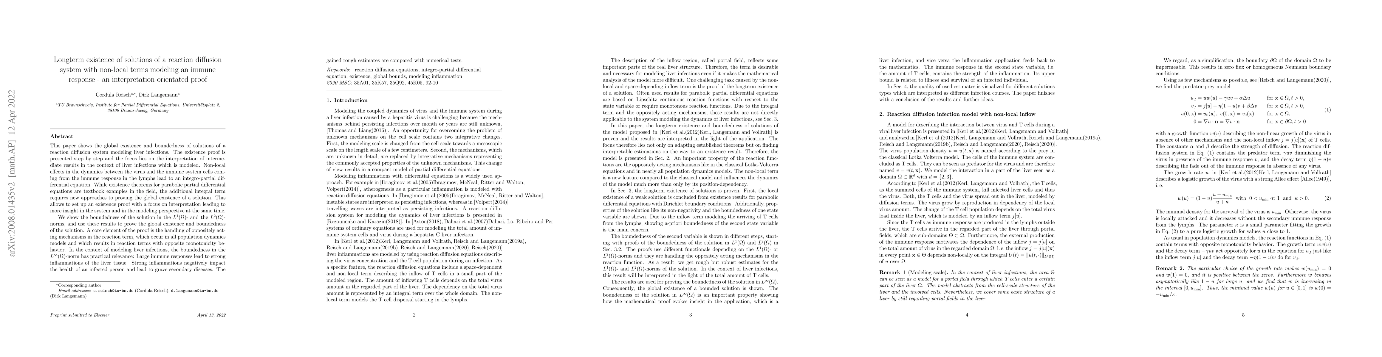 Thumbnail for Longterm existence of solutions of a reaction diffusion system with
  non-local terms modeling an immune response -- an interpretation-orientated
  proof