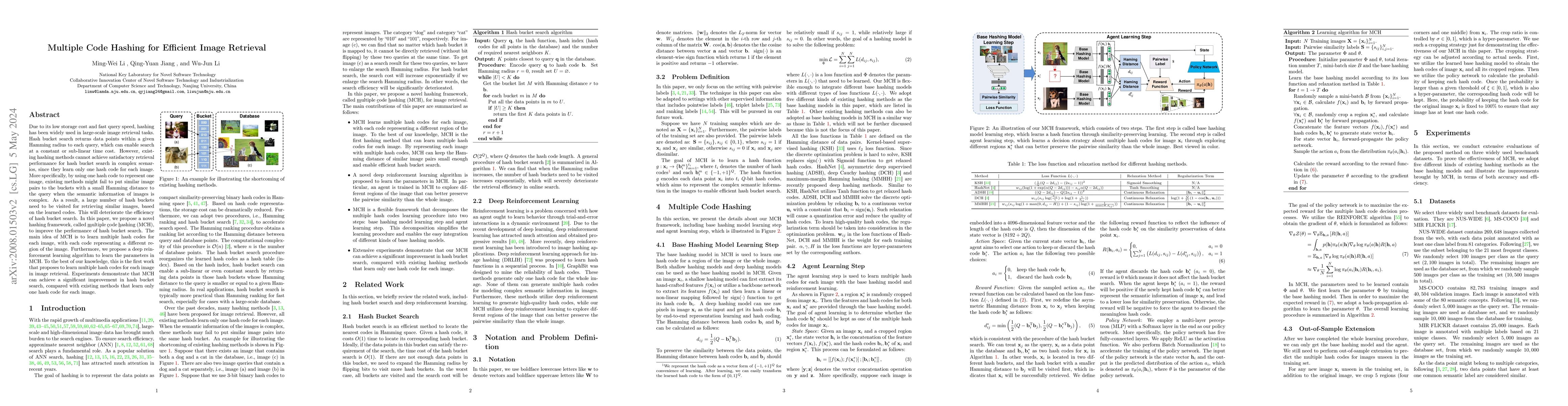 Thumbnail for Multiple Code Hashing for Efficient Image Retrieval