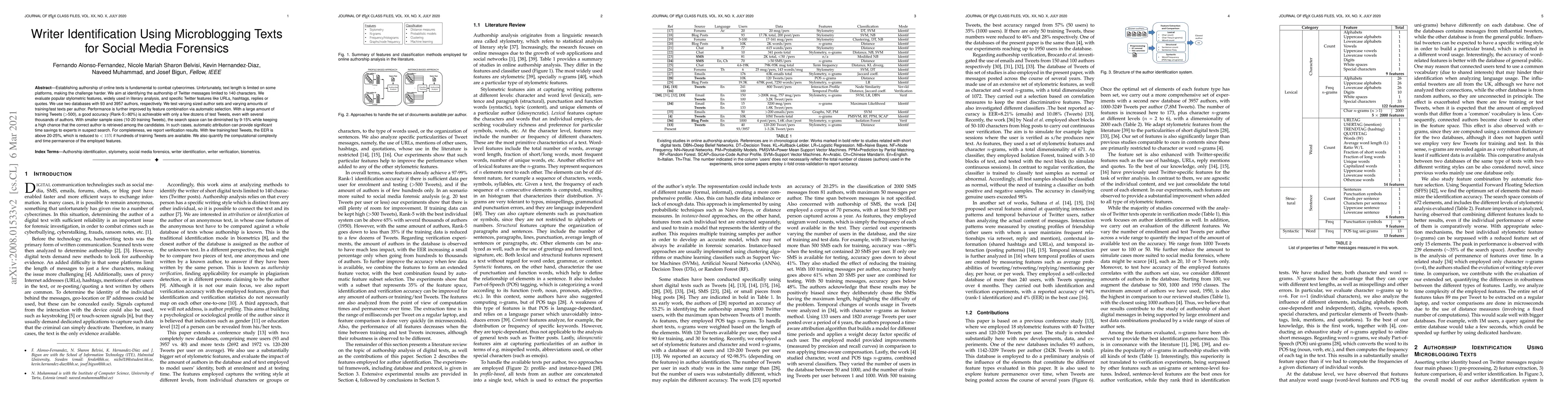 Thumbnail for Writer Identification Using Microblogging Texts for Social Media
  Forensics