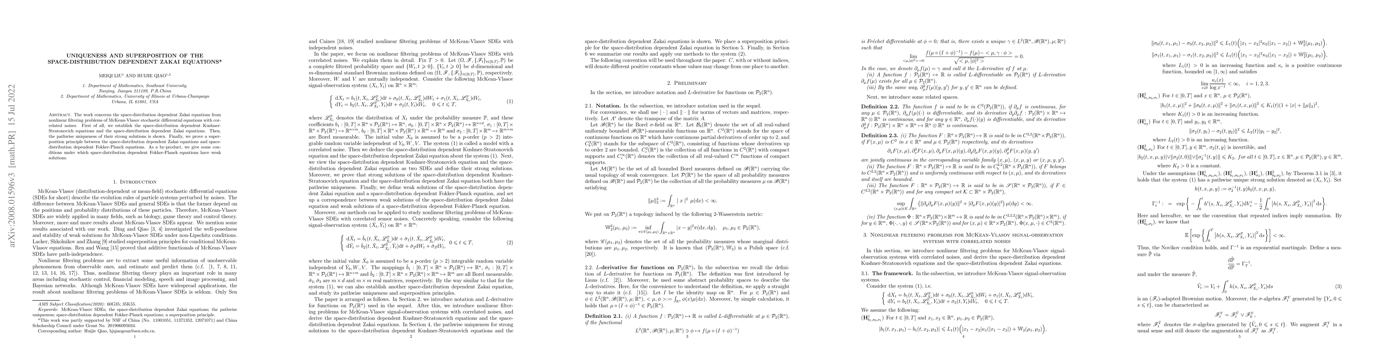 Thumbnail for Uniqueness and superposition of the space-distribution dependent Zakai
  equations