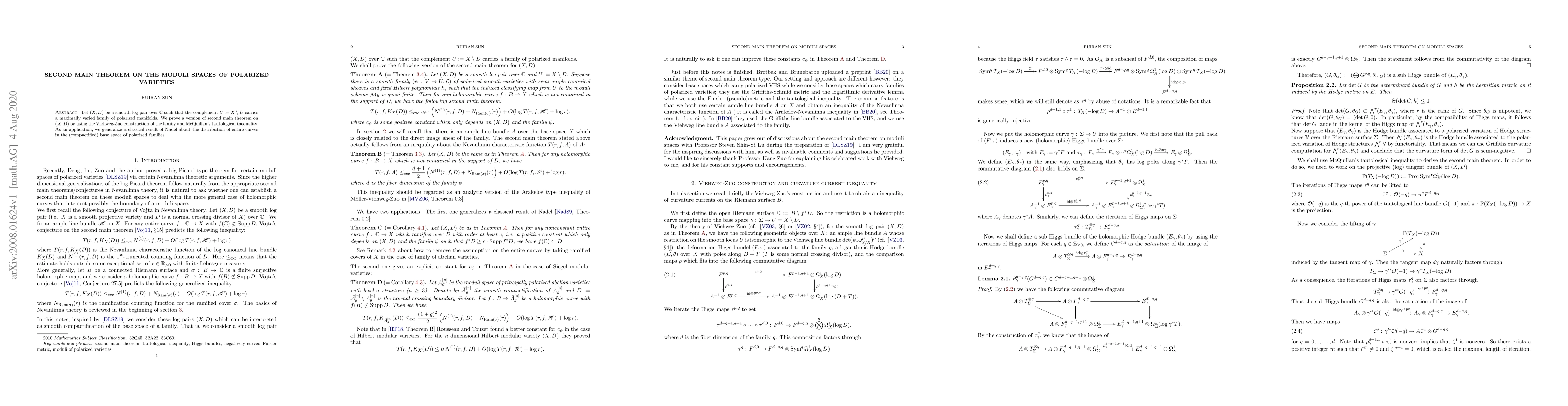 Thumbnail for Second Main Theorem on the Moduli Spaces of Polarized Varieties