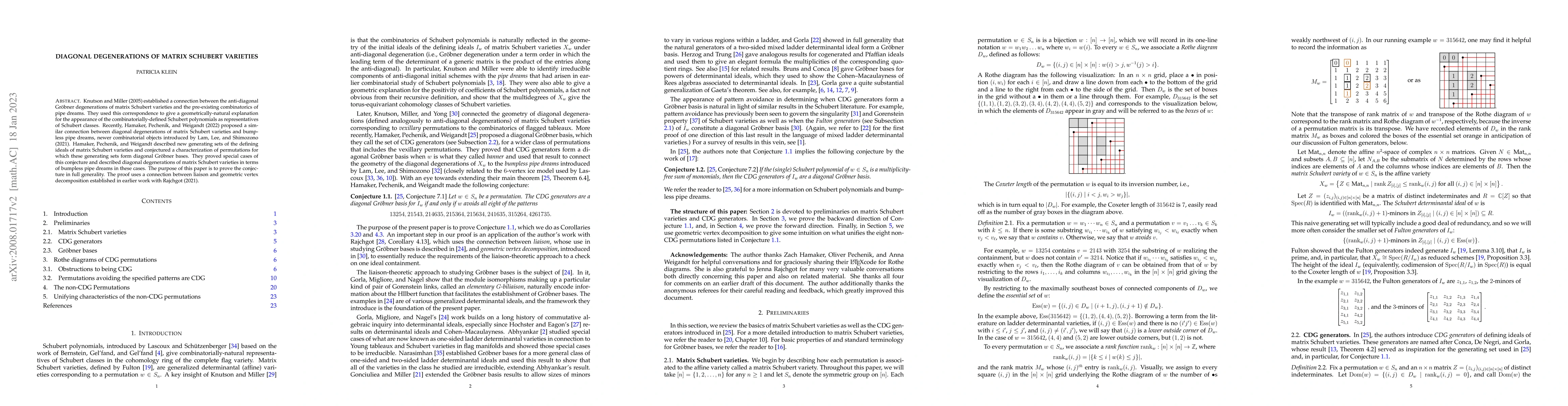 Thumbnail for Diagonal degenerations of matrix Schubert varieties
