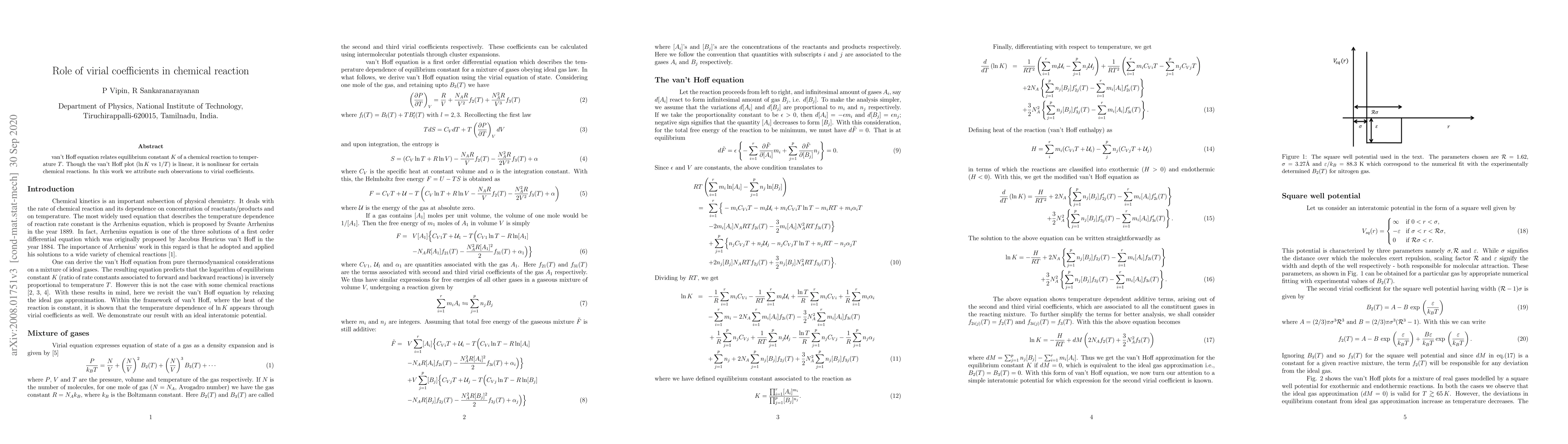 Thumbnail for Role of virial coefficients in chemical reaction