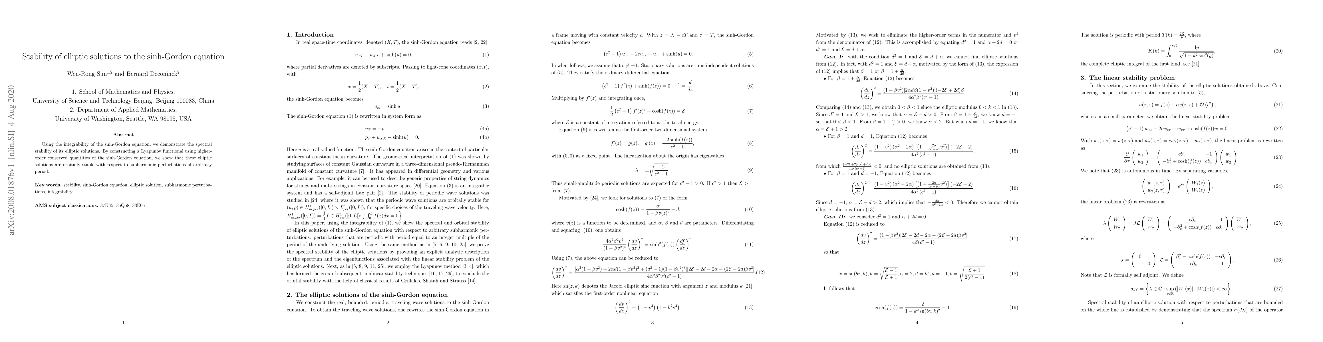 Thumbnail for Stability of elliptic solutions to the sinh-Gordon equation