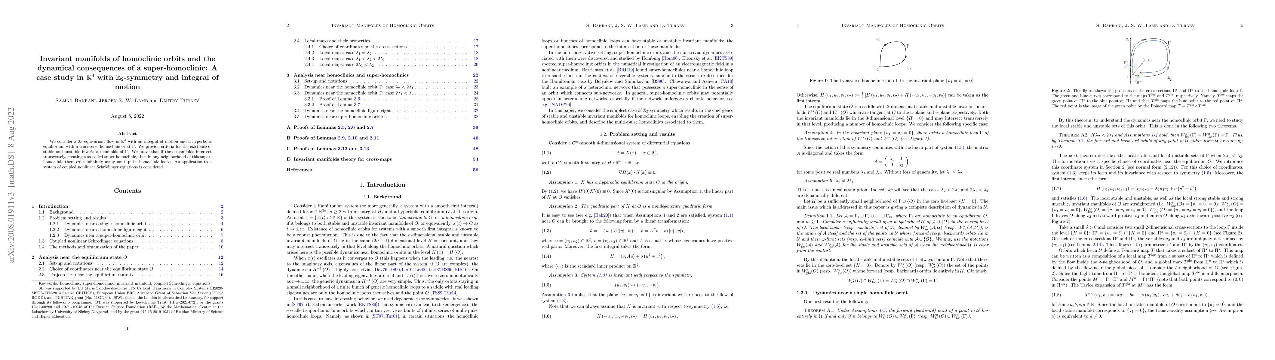 Thumbnail for Invariant manifolds of homoclinic orbits and the dynamical consequences
  of a super-homoclinic: A case study in (mathbb{R}^4) with
  (mathbb{Z}_2)-symmetry and integral of motion