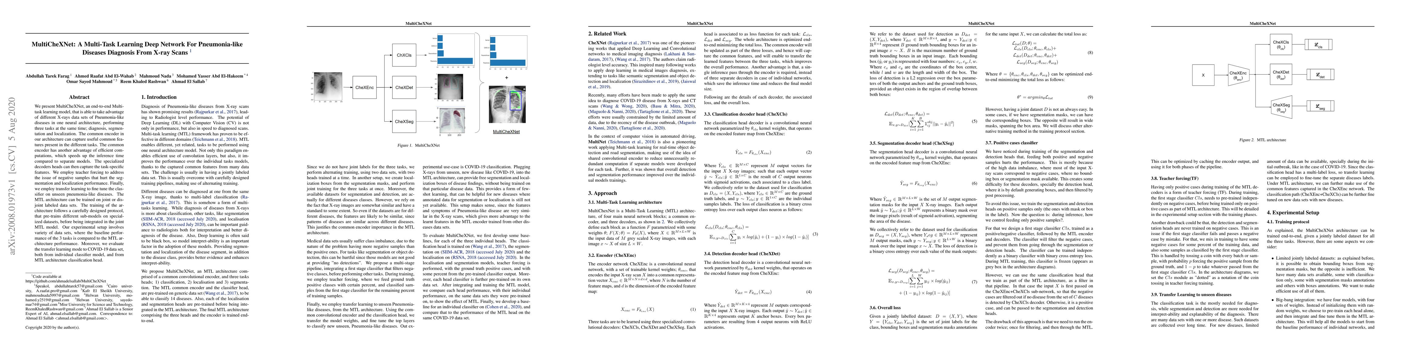 Thumbnail for MultiCheXNet: A Multi-Task Learning Deep Network For Pneumonia-like
  Diseases Diagnosis From X-ray Scans