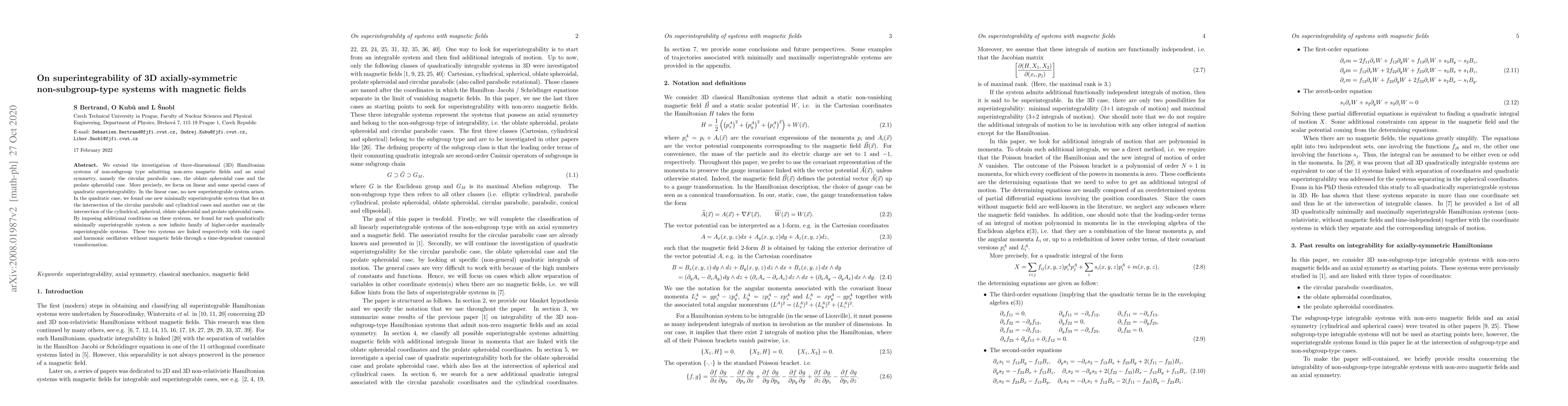 Thumbnail for On superintegrability of 3D axially-symmetric non-subgroup-type systems
  with magnetic fields