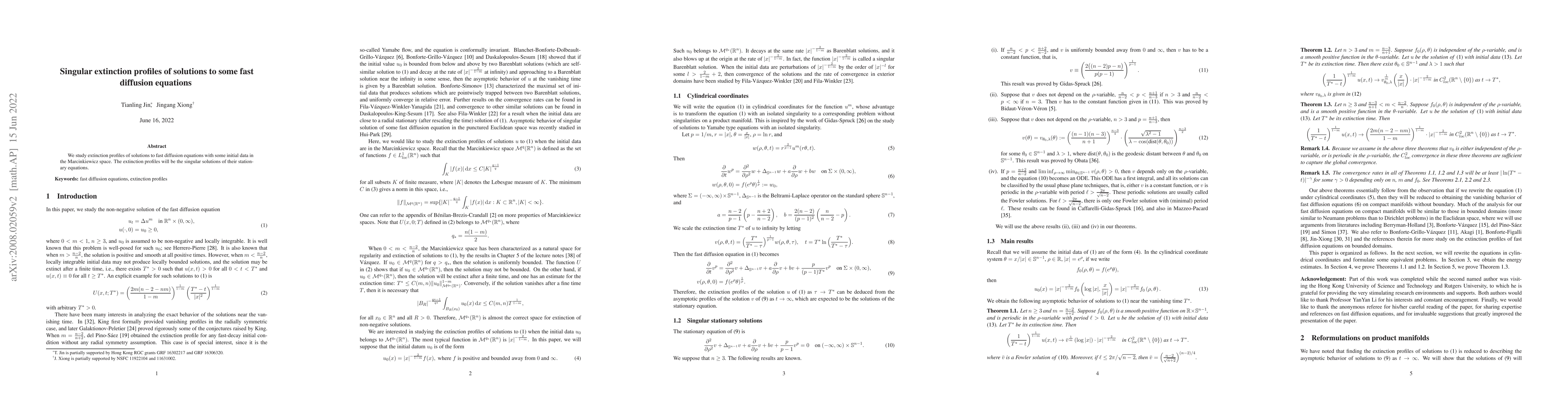 Thumbnail for Singular extinction profiles of solutions to some fast diffusion
  equations