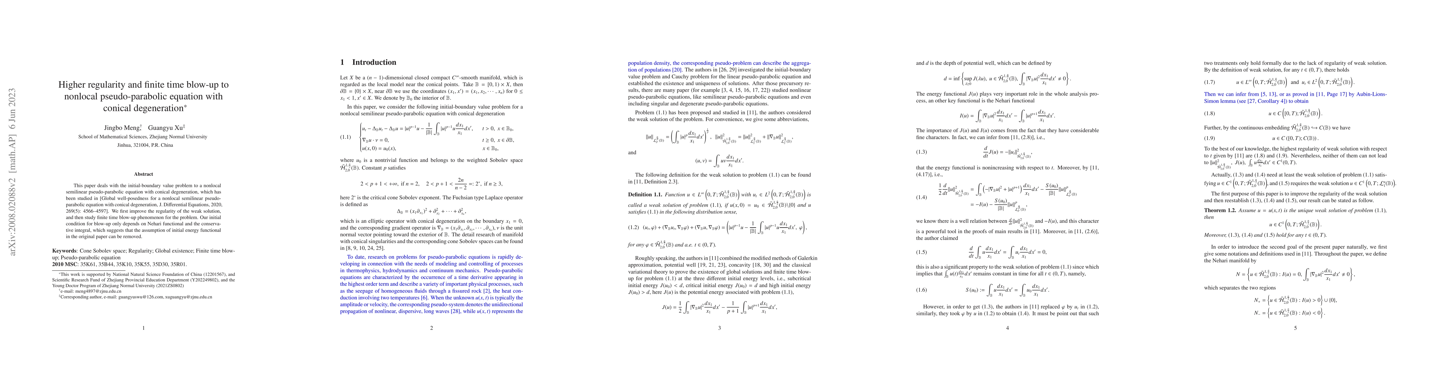 Thumbnail for Higher regularity and finite time blow-up to nonlocal pseudo-parabolic
  equation with conical degeneration