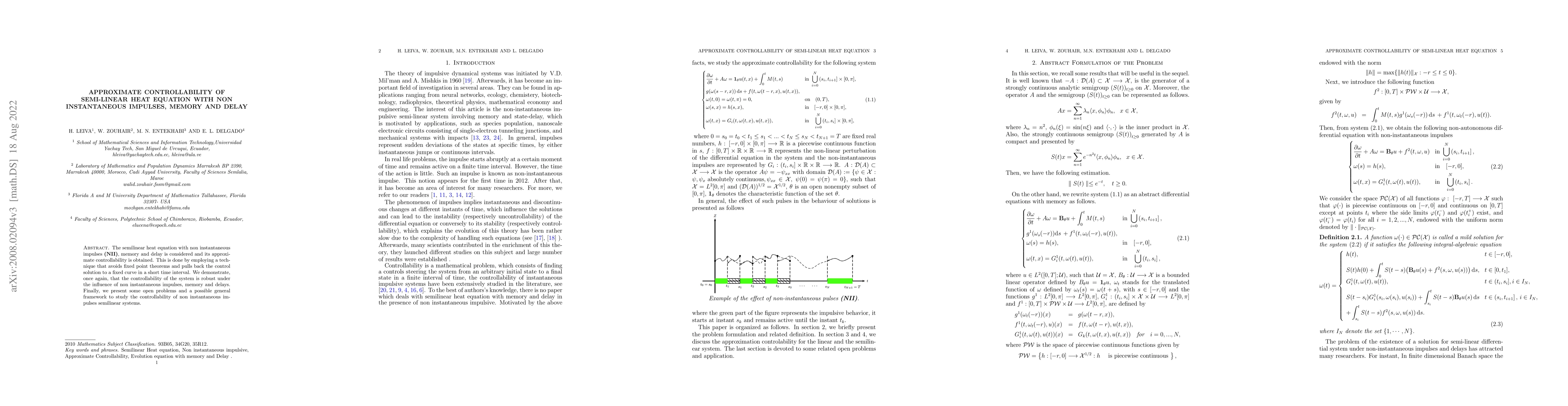 Thumbnail for Approximate controllability of semi-linear heat equation with
  Non-instantaneous impulses, memory and delay