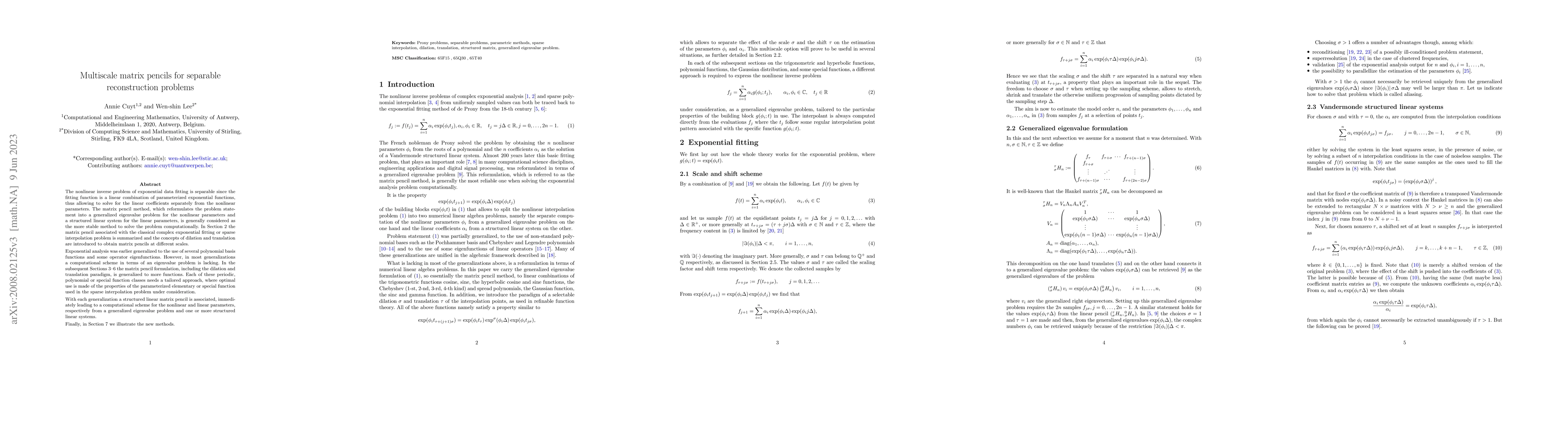 Thumbnail for Multiscale matrix pencils for separable reconstruction problems