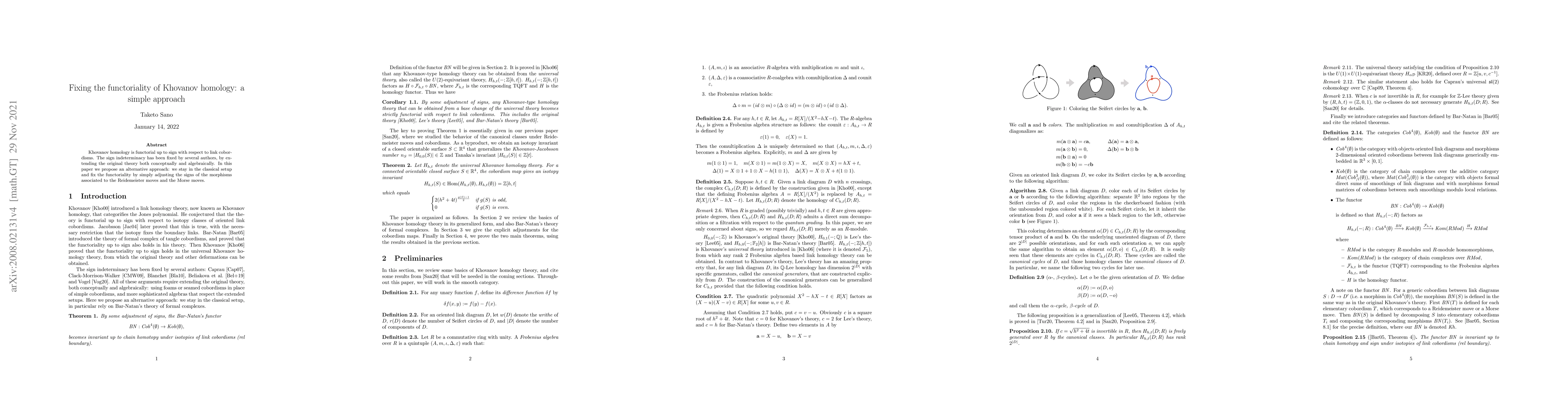 Thumbnail for Fixing the functoriality of Khovanov homology: a simple approach