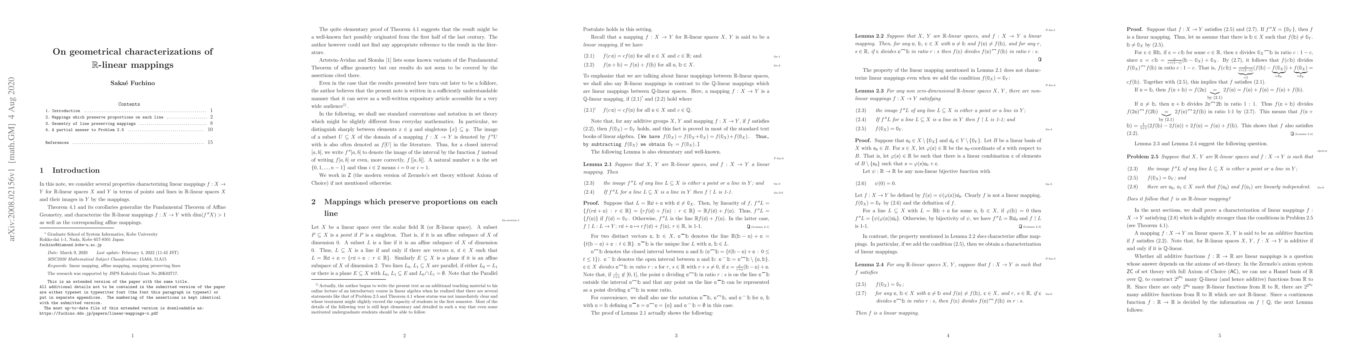 Thumbnail for On geometrical characterizations of $\mathbb R$-linear mappings