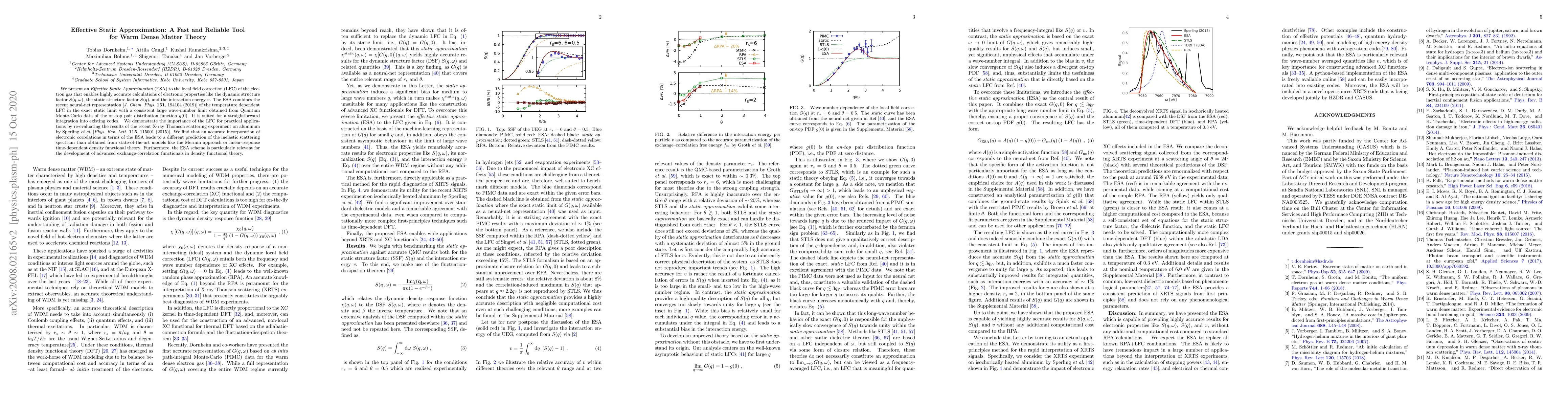Thumbnail for Effective Static Approximation: A Fast and Reliable Tool for Warm Dense
  Matter Theory