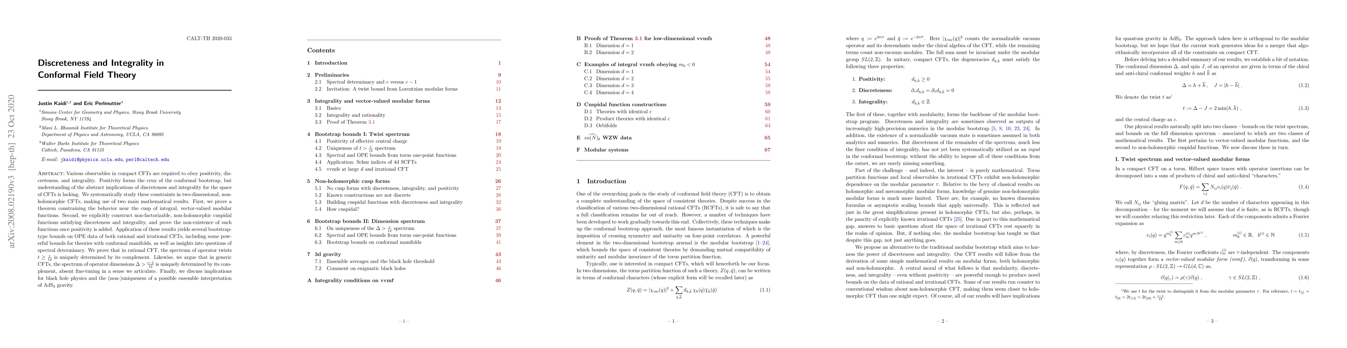Thumbnail for Discreteness and Integrality in Conformal Field Theory