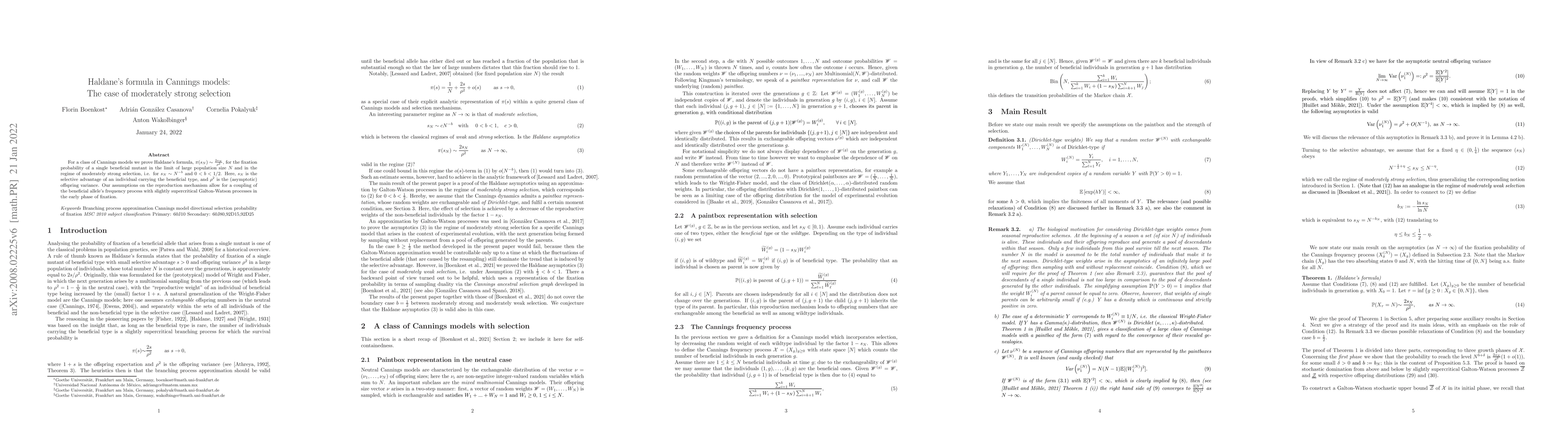 Thumbnail for Haldane's formula in Cannings models: The case of moderately strong
  selection