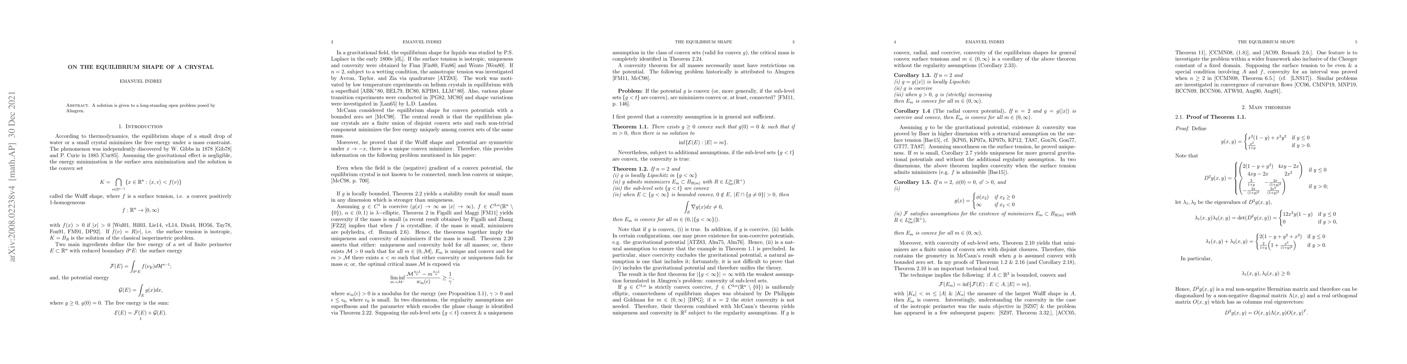 Thumbnail for On the equilibrium shape of a crystal