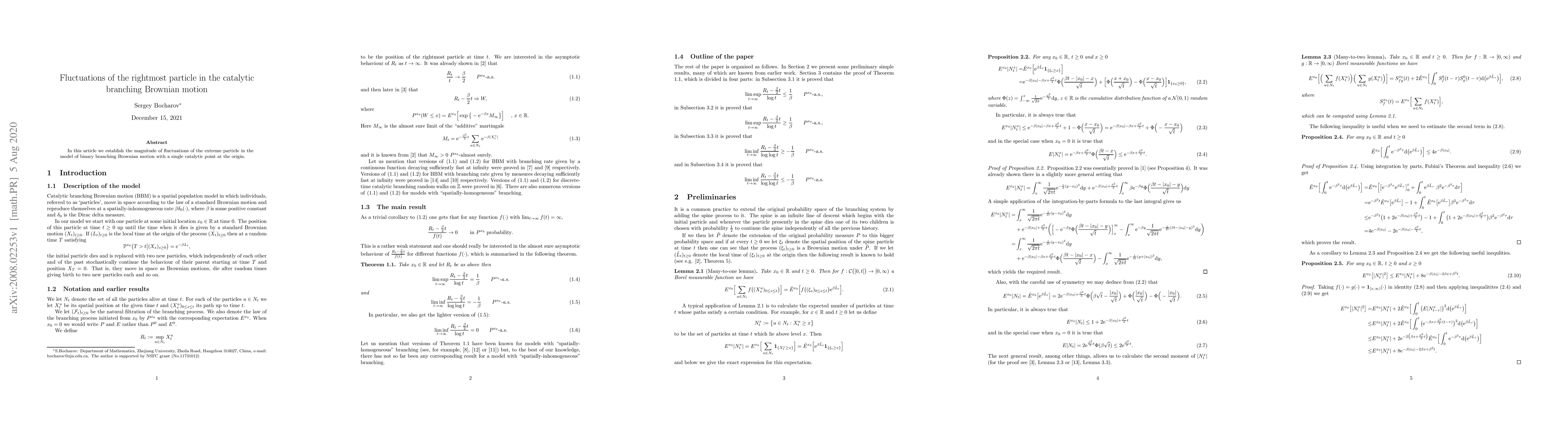 Thumbnail for Fluctuations of the rightmost particle in the catalytic branching
  Brownian motion
