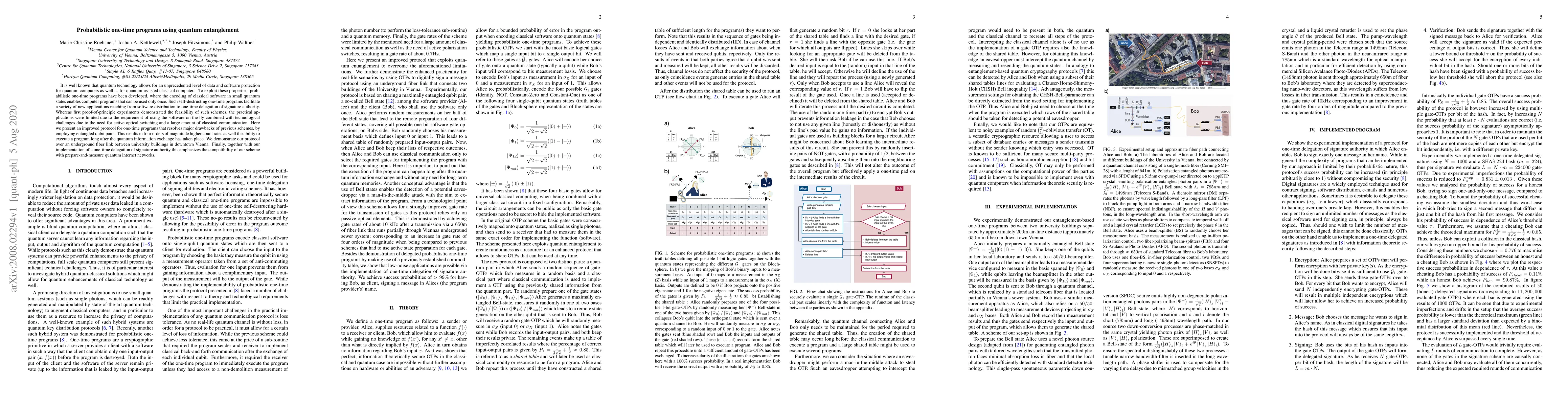 Thumbnail for Probabilistic one-time programs using quantum entanglement