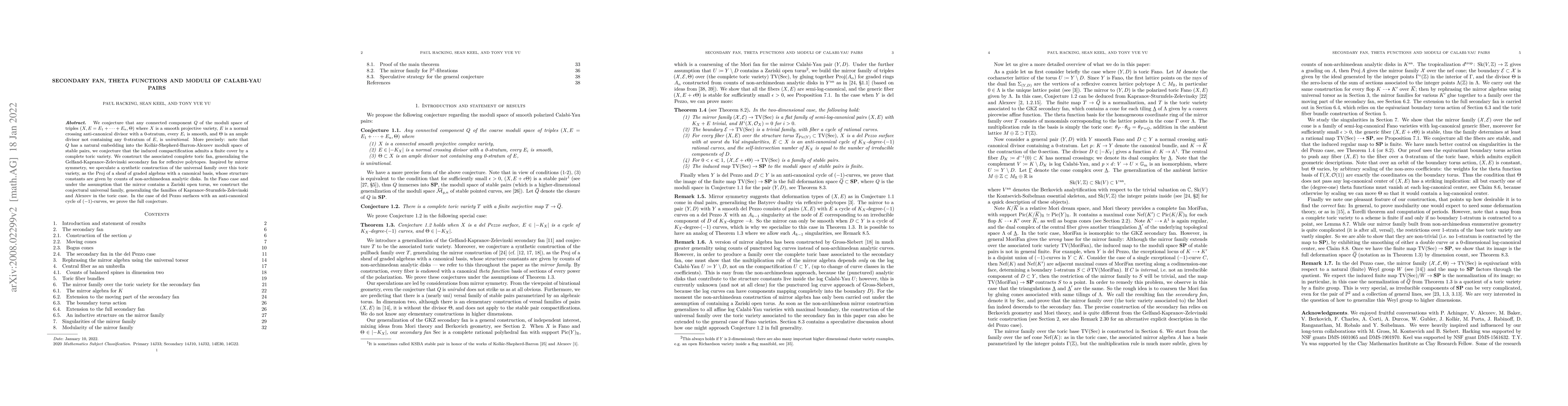Thumbnail for Secondary fan, theta functions and moduli of Calabi-Yau pairs