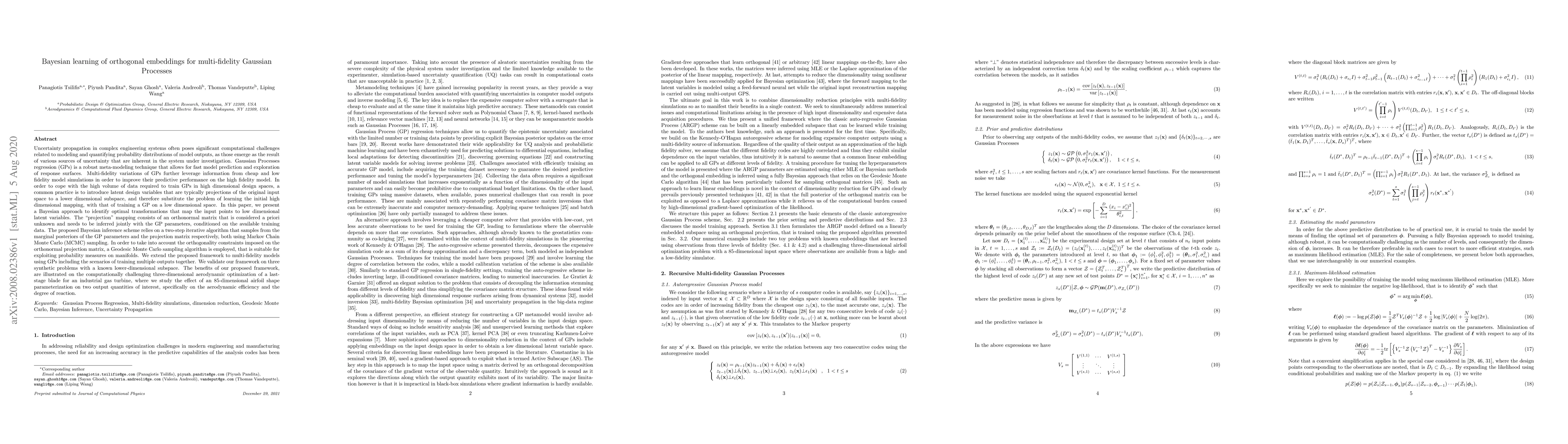 Thumbnail for Bayesian learning of orthogonal embeddings for multi-fidelity Gaussian
  Processes
