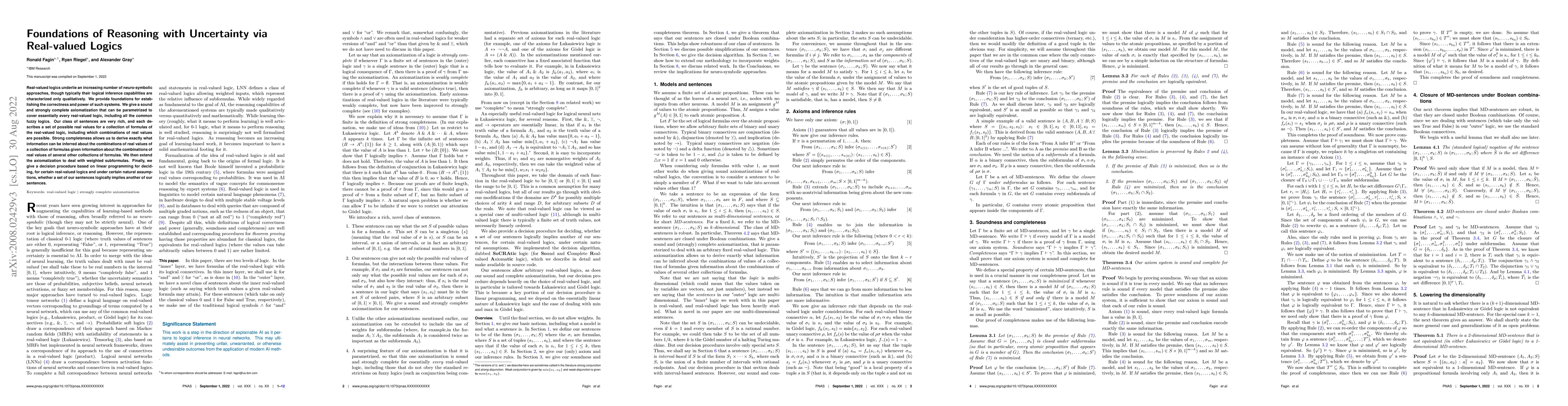 Thumbnail for Foundations of Reasoning with Uncertainty via Real-valued Logics