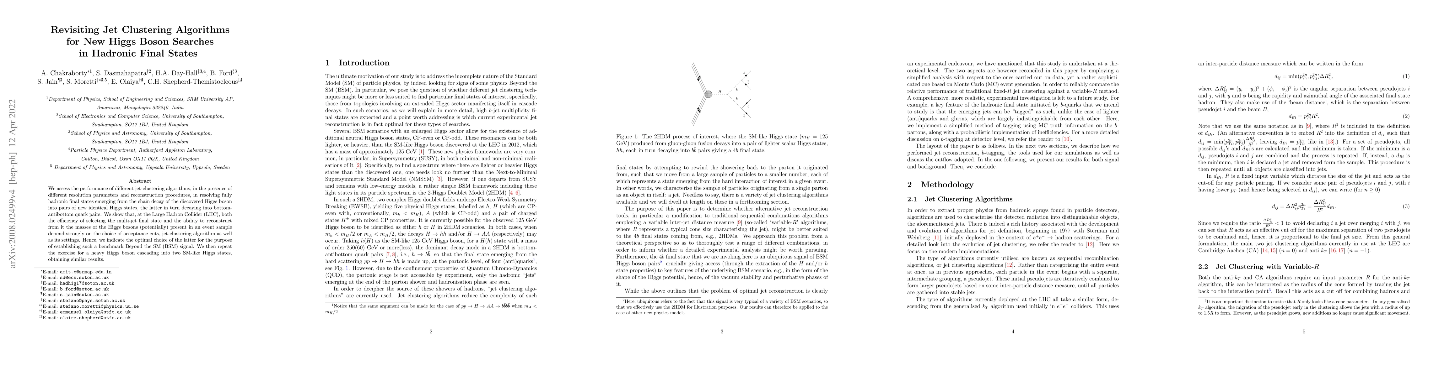 Thumbnail for Revisiting Jet Clustering Algorithms for New Higgs Boson Searches in
  Hadronic Final States