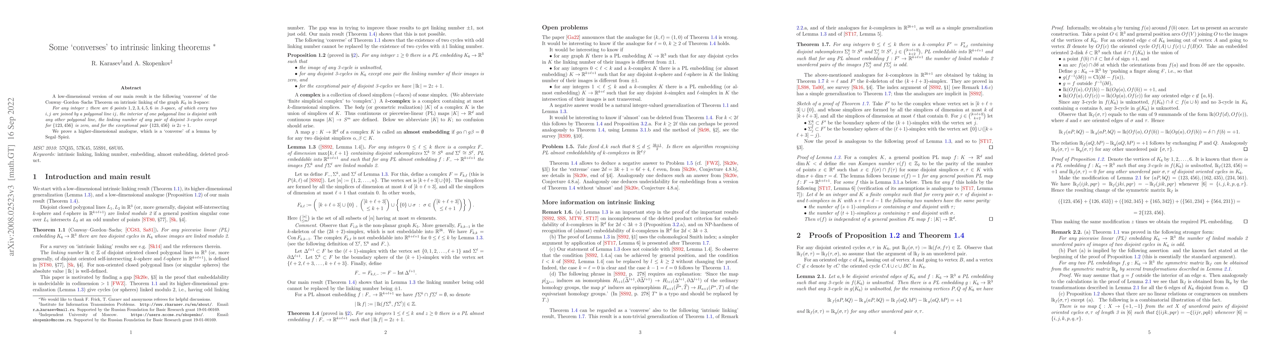 Thumbnail for Some `converses' to intrinsic linking theorems