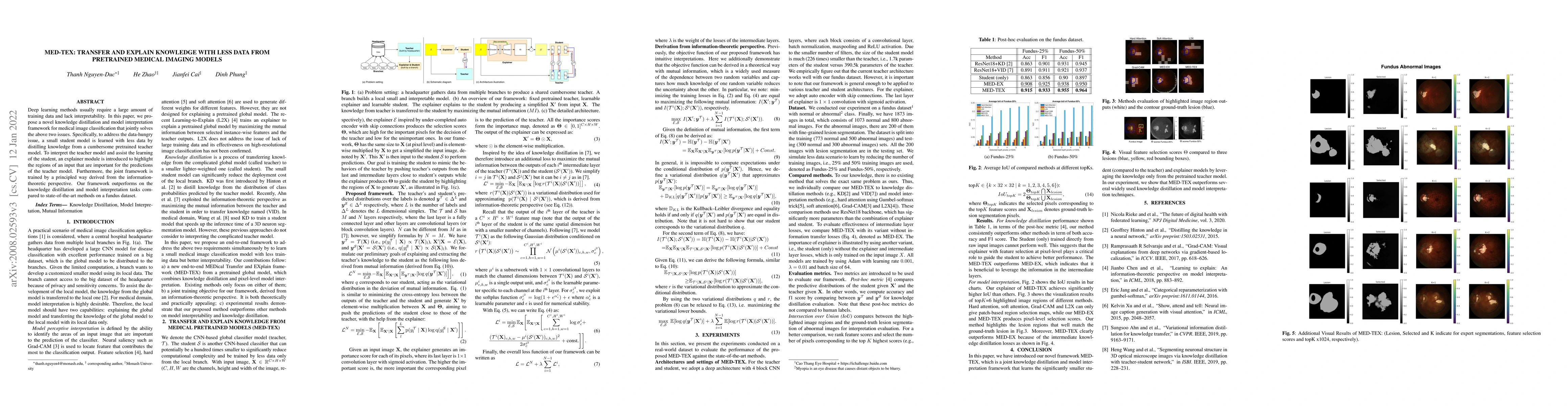 Thumbnail for MED-TEX: Transferring and Explaining Knowledge with Less Data from
  Pretrained Medical Imaging Models
