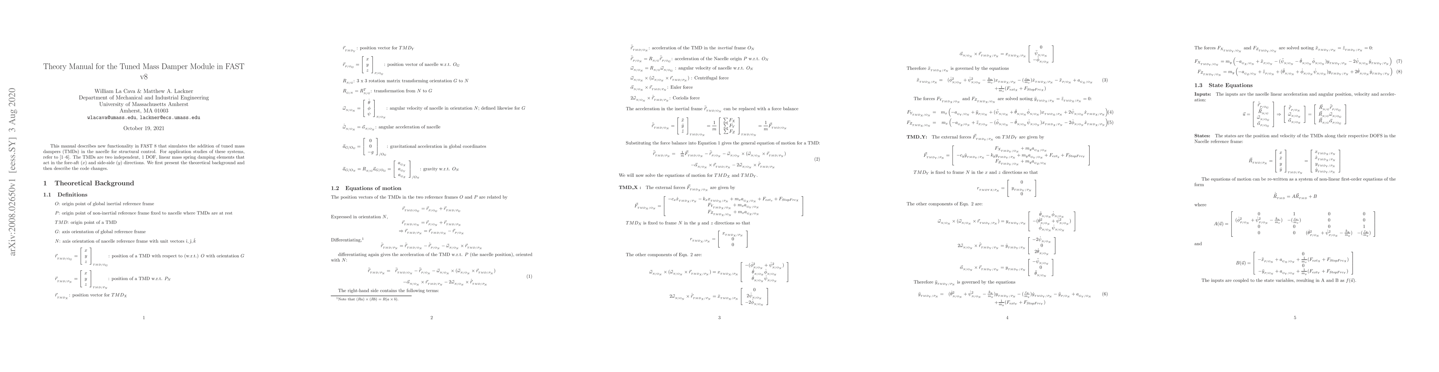 Thumbnail for Theory Manual for the Tuned Mass Damper Module in FAST v8