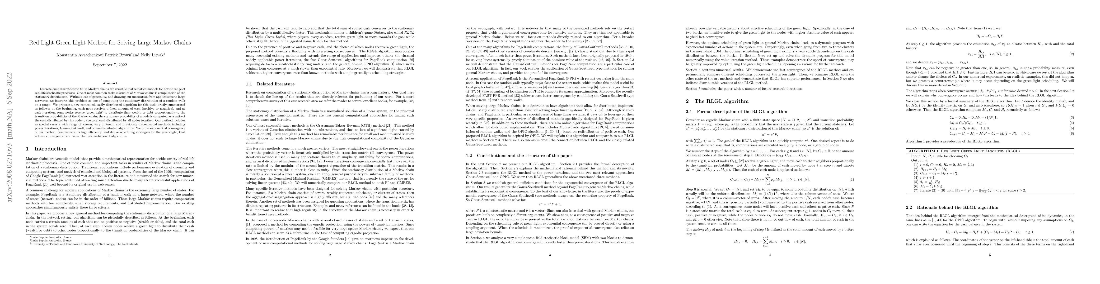 Thumbnail for Red Light Green Light Method for Solving Large Markov Chains