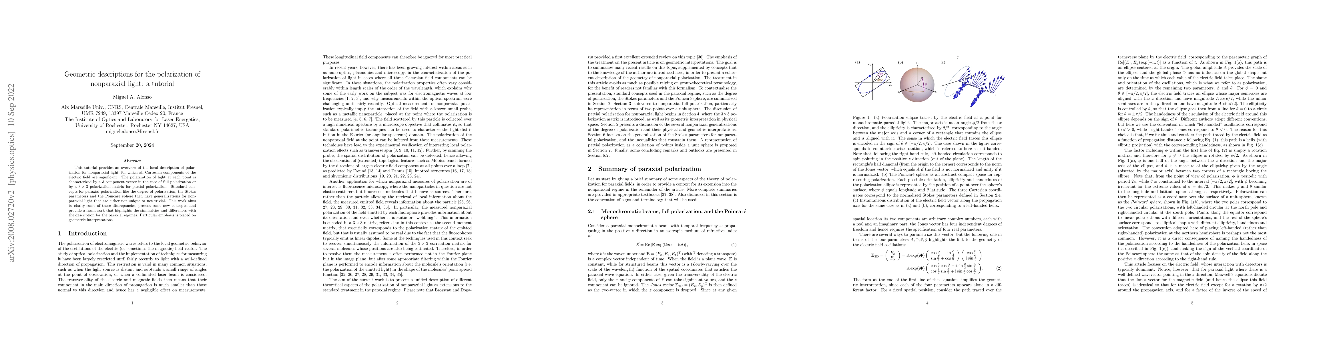 Thumbnail for Geometric descriptions for the polarization for nonparaxial optical
  fields: a tutorial