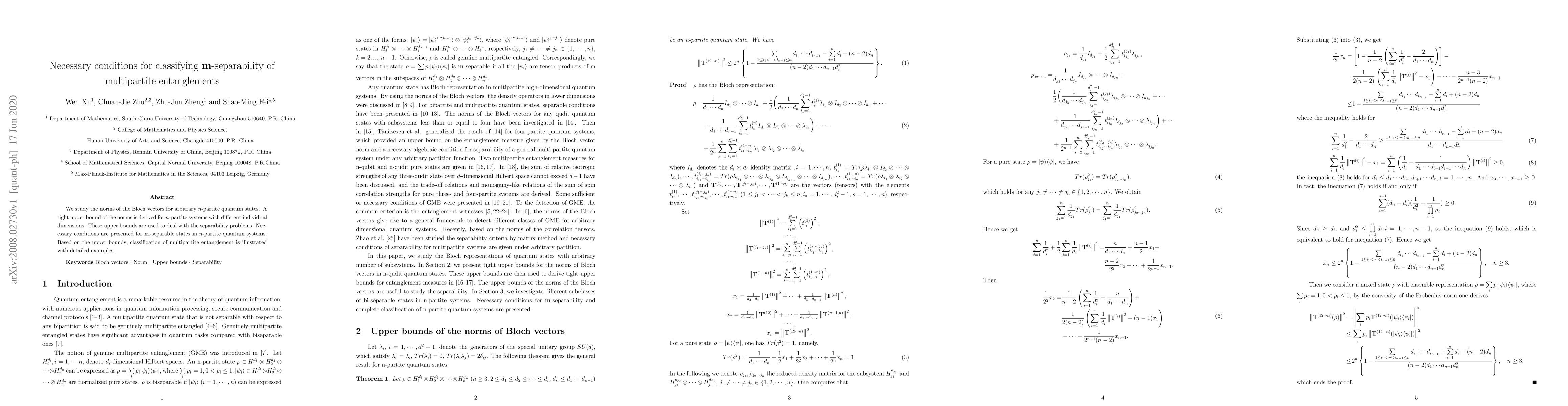 Thumbnail for Necessary conditions for classifying m-separability of multipartite
  entanglements