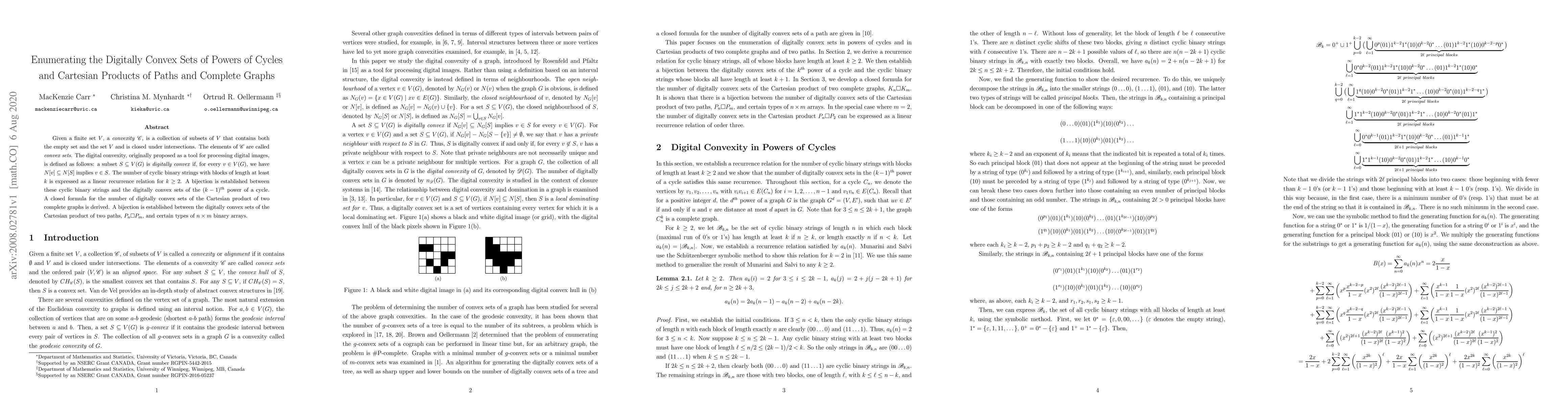 Thumbnail for Enumerating the Digitally Convex Sets of Powers of Cycles and Cartesian
  Products of Paths and Complete Graphs