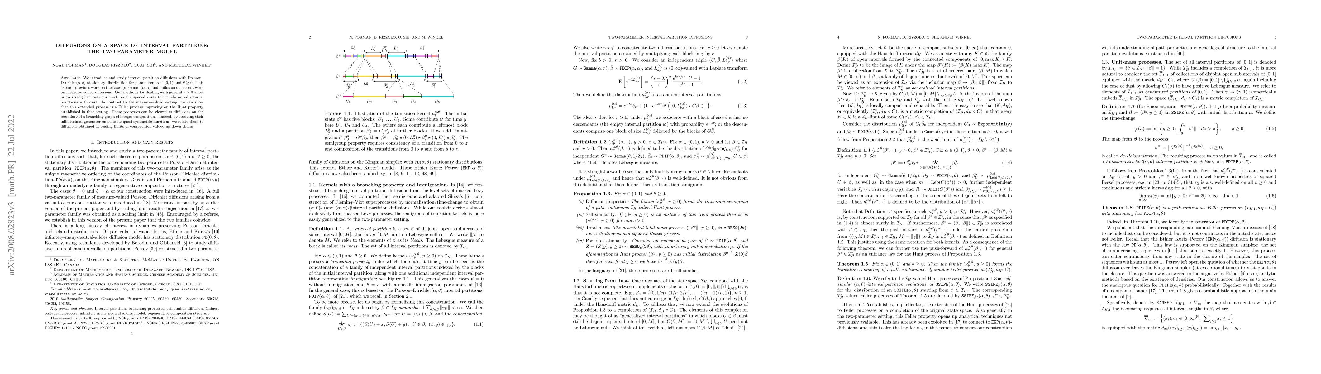 Thumbnail for Diffusions on a space of interval partitions: The two-parameter model