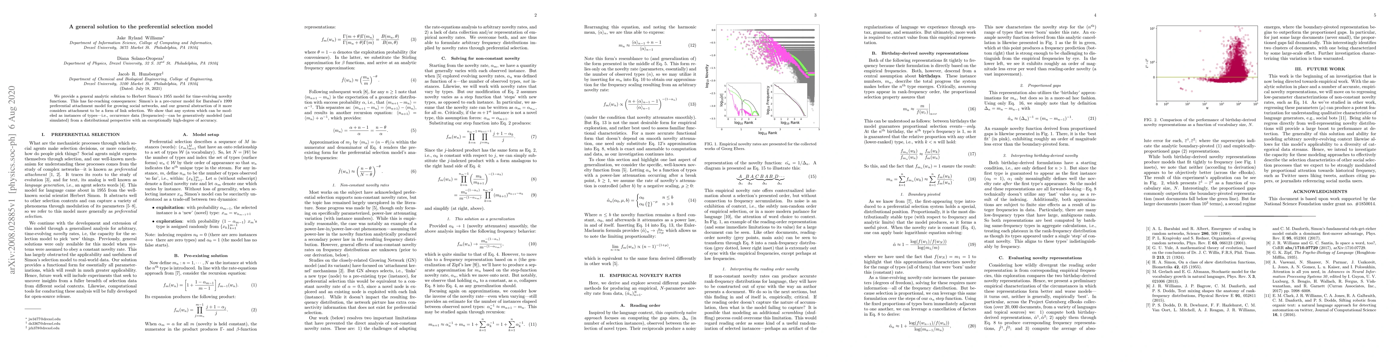 Thumbnail for A general solution to the preferential selection model